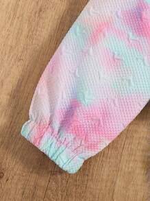 SHEIN 女大童紮染袋鼠口袋連帽夾克和運動褲 - 粉色 - 查看 5