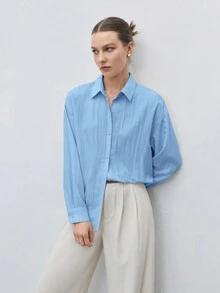 BizChic Drop Shoulder Solid Shirt - Baby Blue - View 7
