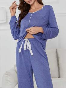 撞色綁結前躺椅套裝 - 藍色 - 查看 5