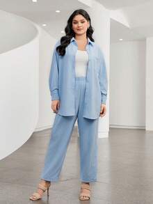 Mulvari Hơn Thả vai Áo sơ mi & Quần - Màu xanh lam - Xem 2