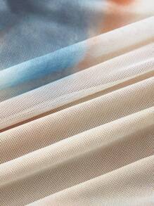 SHEIN MOD Tie Dye Ruched One Shoulder Asymmetric Strap Summer Crop Top - Apricot - View 4