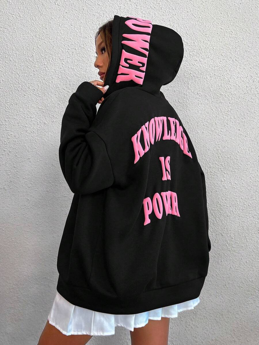 SHEIN Unity Casual Slogan Printed Hoodie Sweatshirt, Autumn/Winter - Black - View 1