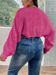 POPSWAY 大码蝙蝠袖开衫 - 玫紅色 - 查看 2