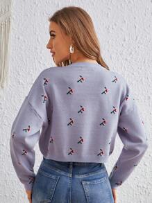 SHEIN VCAY Floral Pattern Drop Shoulder Cardigan - Mauve Purple - View 2