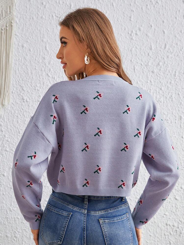 Floral Pattern Drop Shoulder Cardigan