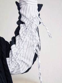 SHEIN Maternity Lace Up Side Drop Shoulder Sweatshirt, For Winter - Navy Blue - View 3