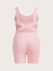 SHEIN EZwear 大碼素色彈力緊身連體短褲 - 淺粉色 - 查看 1