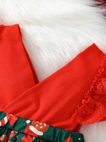 SHEIN Baby Girls Christmas Print Ruffle Trim Dress - Multicolor - View 5