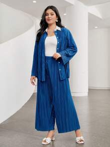 Mulvari Plus Contrast Collar Shirt & Wide Leg Pants