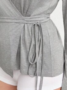素色圍裹腰帶休閒服上裝 - 灰色 - 查看 3