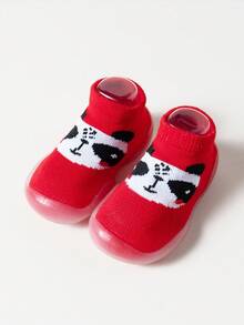 輕便的嬰幼兒運動鞋,防踢、防滑袜子鞋,卡通熊貓設計,適合初學走路的孩童 - 紅色 - 查看 4