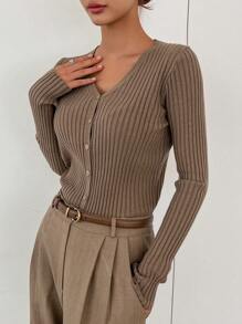 DAZY 罗纹针织前扣开衫、长袖上衣