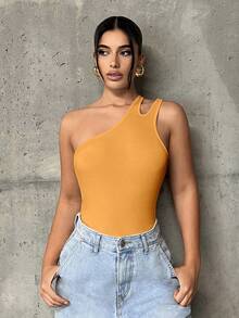 SHEIN ICON 一肩鏤空連體衣 - 橘色 - 查看 6