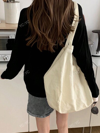 Letter Graphic Contrast Collar Drop Shoulder Polo Neck Tee