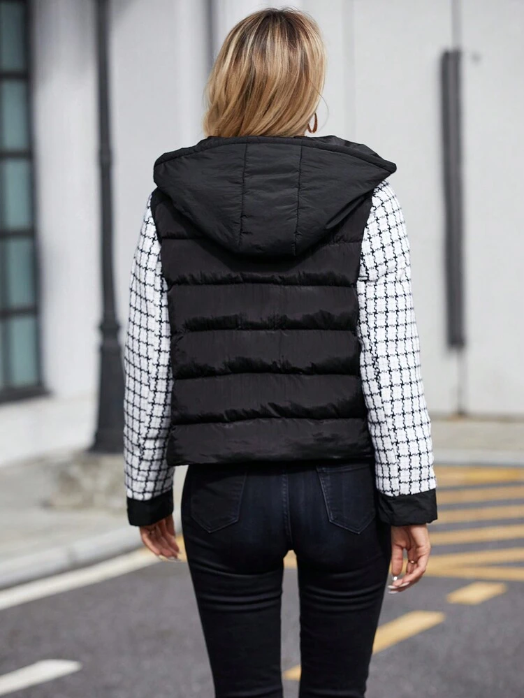 Plaid Print Zip Up Hooded Coat