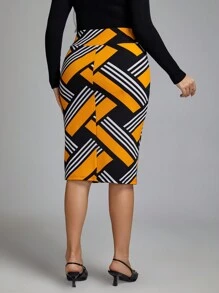 Chikora Plus Striped Print Pencil Skirt - Multicolor - View 2