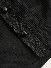 Flirla 大碼純色鈕扣前T恤 - 黑色 - 查看 3