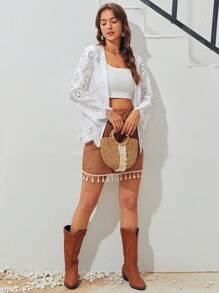 Soleia Open Front Bell Sleeve Schiffy Coat - White - View 3