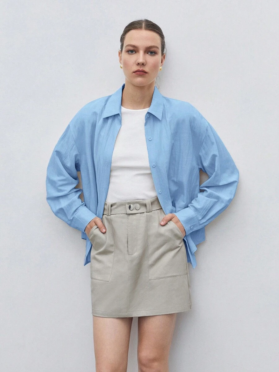 BizChic Drop Shoulder Solid Shirt - Baby Blue - View 1