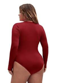 SHEIN BAE Hơn Chất rắn Slim Fit Tee Bodysuit - Màu Đỏ Sâu - Xem 3