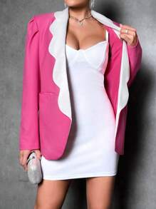 Zolique Viền tương phản Mở Mặt trước Áo vest - Màu Hồng Tươi - Xem 5