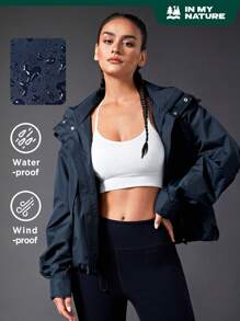 In My Nature 女士軟殼防風,防水,重量級遠足夾克帶罩和隱藏口袋 - 藏蓝色 - 查看 1
