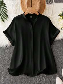 Rometta Plus Size Women's Sexy Party & Vacation Short Sleeve Casual/Office Wear Black Shirt, Elegant Blouse For Summer - Black - View 1