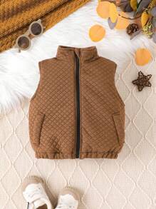 Baby Boy Zip Up Quilted Vest Jacket - Brown - View 1