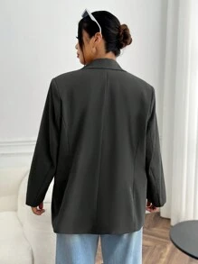 SHEIN EZwear 大碼西裝領翻蓋細節單釦西裝外套 - 灰色 - 查看 2