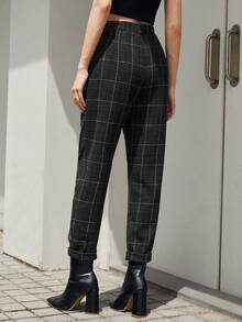 BizChic Plaid Print Slant Pocket Pants - Dark Grey - View 2