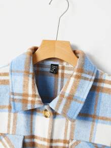 SHEIN EZwear Talla grande Abrigo con estampado de cuadros de hombros caídos con bolsillo con solapa - Multicolor - Ver 4