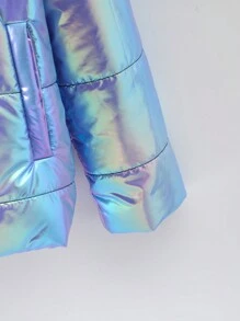 SHEIN Tween Girl 全息拉链连帽夹棉外套（不含毛衣） - 彩色 - 查看 7