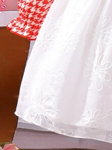 SHEIN 女小童千鳥格印花彼得潘領喇叭袖繫腰帶洋裝 - 彩色 - 查看 3