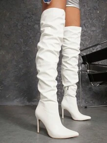 SHUZIA Women's Versatile, Warm Sexy Over-Knee Side Zipper Stiletto Heeled Boots For Christmas Valentine's Day - White - View 5