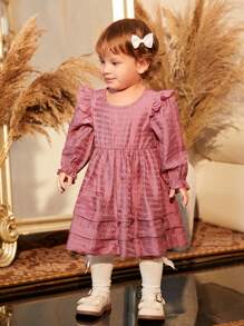 女童嬰兒荷葉邊荷葉邊袖層下擺洋裝 - 紫羅蘭色 - 查看 5