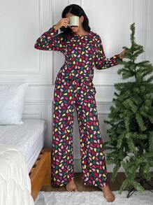 RueChic Christmas Print PJ Set - Multicolor - View 3