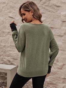 SHEIN LUNE Contrast Trim Drop Shoulder Tee - Multicolor - View 2