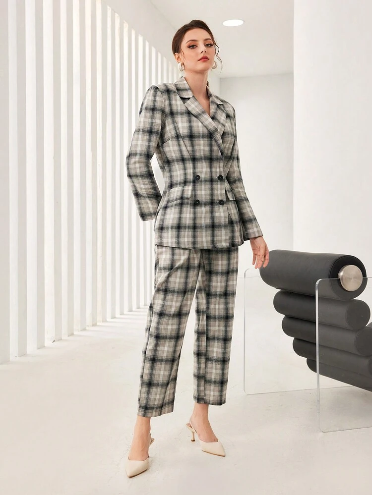 Plaid Print Blazer & Pants