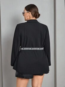 SHEIN Essnce Plus Letter Graphic Lapel Neck Blazer - Black - View 3
