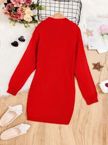 SHEIN Váy len trễ vai Tween Girl Mock Cổ trễ vai không cần thắt lưng - Đỏ - Xem 2