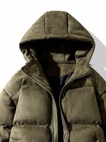 Men Slant Pockets Hooded Padded Coat - Army Green - View 4