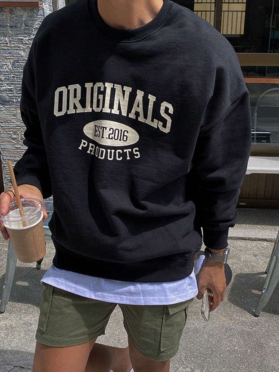 DAZY Áo thun trễ vai họa tiết chữ cái dành cho nam không có áo phông - màu đen - Xem 1