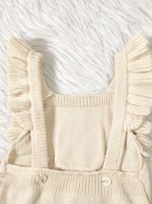 女嬰 1 入組荷葉邊口袋貼片整體針織連身褲 - 杏色 - 查看 7