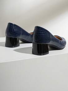 Giày Nữ In Hình Rắn Mũi Nhọn Chunky Gót Giày Cao Gót 4Cm, Gợi Cảm, Thời Trang, Thoải Mái, màu Xanh Bằng Sáng Chế Da Giày Đơn Cho Mùa Thu - Xanh đậm - Xem 2