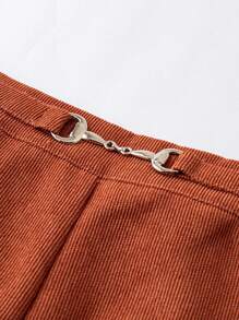 SHEIN Clasi Plus Solid Chain Detail Flare Skirt - بني - مشاهدة 5