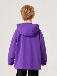 SHEIN Tween Boy Buckle Detail Raglan Sleeve Hooded Thermal Coat - Purple - View 6