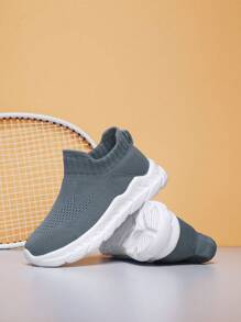 Baby Slip On Sneakers, Sporty Fabric Chunky Sneakers - Navy Blue - View 8