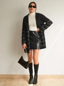 SHEIN Privé Xadrez Gola Lapela Frente Aberta Sobretudos