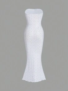 SHEIN EZwear Ditsy Floral Print Mermaid Hem Tube Dress - Pink - View 2