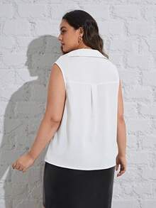 SHEIN Privé Plus Draped Collar Sleeveless Blouse - White - View 2